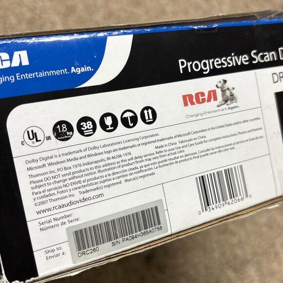 New NIP RCA DRC260 DVD/CD MP3 Player Progressive Scan NEW Region 1 Sealed -Read - Picture 9 of 9